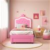 Yeutre Letto per bambine 90 x 200 con LED, letto singolo imbottito con testiera regolabile e cassetti, telaio per letti con rete a doghe (senza materasso) (rosa PU, 90 x 200 cm)