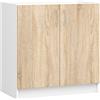3E 3xE living.com Mobile lavello da cucina: due ante, un ripiano, Colore: bianco | Rovere Sonoma, D: L: 80 cm, A: 82 cm, P: 44,5 cm.