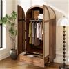 Moimhear Armadio con ante in tessuto e cassetto, 79 x 50 x 175 cm, effetto noce, piedini in legno, pratico spazio per camera da letto