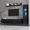 ModernLuxe 3 Pezzi Parete Attrezzata Soggiorno, Mobiletto TV, Mensola a Muro, 1 Vetrina, Moderno Mobile TV, Set di Mobili per Soggiorno, Nero