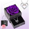 lcvtos Rosa Eterna con Collana a Cuore di Cristallo da Donna, Rosa Stabilizzata Viola, Collana con Scatola di Rose da Donna, Regalo per Lei per Natale, San Valentino, Festa della Mamma, Compleanno