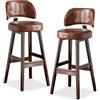 Generic Set di 2 sgabelli da bar vintage in pelle PU con schienale per cucina isola - altezza bancone, gambe in legno massello sedia con poggiapiedi