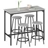 HOMCOM Set Tavolo Bar con 4 Sgabelli, Bancone, Tavolo Alto con Sgabelli con Poggiapiedi, Tavolino Bar per Pranzo, Soggiorno e Cucina, Grigio e Nero
