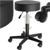tectake® Sgabello Con Ruote, Girevole 360°, Regolabile in Altezza da 48 a 63 cm, Base con 5 Ruote Doppie, Seduta Imbottita 10 cm, Similpelle, Design Salvaspazio - Nero
