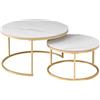 HJhomeheart Set di 2 Tavolini da Caffè Impilabili in Marmo con Piano in Marmo Bianco e Struttura in Metallo Dorato, Tavolino Rotondo Moderno da Soggiorno - 80 x 80 x 45 cm