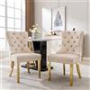 MSMOK Sedia da pranzo (sedia da cucina, soggiorno, con anelli rotondi unici sul retro, 2 pezzi), sedia imbottita con borchie decorative, gambe di supporto in acciaio inox dorato, velluto, beige