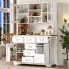 Kelodan Mobile da cucina alto con porte USB e prese, credenza con striscia luminosa a LED, armadio da cucina, armadietto con ante per snack, credenza, pattumiera possono essere installati, bianco