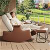 FEEOHOME Sedia a dondolo ispessita per esterni, con schienale alto regolabile e telaio in metallo, per giardino, balcone, soggiorno, camera da letto (pile Teddy + poggiapiedi)