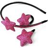 Righe e Pois Set-802 - Set 3 pezzi accessori per capelli bambina con applicazione stella bombata glitter cm 4 - Cerchietto per capelli glitter cm 0,5 + elastico diametro cm 3 + molletta clic clac cm 5 (Rosa)