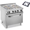 DEXION Cucina professionale a gas con 4 fuochi - Potenza 2 x kW 7 + 2 x kW 11 - Forno a gas - Cm 80 x 90 x 85 h