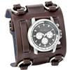 JewelryWe Orologio da polso da uomo, in stile hip-hop, gotico, punk, in pelle, colore: nero e marrone, Marrone-Argento
