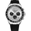 Stuhrling Original Cronografo al quarzo Stuhrling Aquamaster, quadrante argentato, corona a vite, lancette luminose, lunetta in ceramica, cinturino in gomma nera da uomo, cassa da 42 mm, data, resistente all'acqua