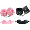 KQOZG 2 Paia Manette e Maschera per Occhi Set, Manette in Pelle per Cosplay, Accessori per Feste, Sexy ed Erotiche, Kit per Coppia, Regali di San Valentino (Rosa e Nero)