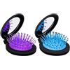 Mozeat Lens Mini spazzola per capelli con specchio, 2 pezzi, portatile, compatta, pieghevole, piccola spazzola per capelli da viaggio, pettine tascabile per capelli da donna (blu e viola)