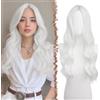 FESHFEN Parrucca Lunga Ondulata Donna, 60 cm Bianco Parrucche Donna Lunghe Sintetici Separazione Centrale Parrucche Uso Quotidiano Festa Parrucca Long Wavy Wig
