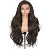 WIGNEE 13x6 Lace Front Wig Brown 29 Inch (74 cm) Trendy Flip Curl Wavy Wig for Black Women, Glueless HD Lace Synthetic Wig, Heat Resistant Futura Fiber, Easy Wear Daily & Salon Look