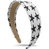 DEIMODRA Cerchietto Capelli Donna Bianco Antiscivolo con Motivo Stelle Marine - Frontino Fermacapelli Elegante, Fascia Larga 4 cm per Yoga, Sport e Skincare - Accessorio Estivo Multicolore (Bianco e Nero)