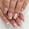 Aribliseza French Blumen Nägel, 24 pezzi di unghie adesive quadrate lunghe, unghia finte nude rosa con punta French bianca e design floreale glitter 3D, unghie softgel adesive per set manicure donne