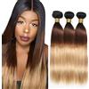 Hxxcoup Bundles Human Hair Extensions Natural Hair Straight Brazilian Virgin Human Hair Ombre Blonde Double Weft Extensions for Women Minimal Tangles 3 Bundles Total 300g 20 22 24 Inch