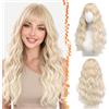 BARSDAR Parrucca Lunga Biondo con Frangia, Lunga Ondulata Naturale Biondo Parrucca per Donna 66cm Spesso Aspetto Naturale Sintetici Ondulata Parrucche Easy Wear Quotidiano Festa Parrucche Costume