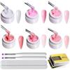 Qooloo Builder Gel per unghie, 6 colori, gel per unghie in gel rosa, set di extension per unghie, modellage, base di rinforzo, smalto per unghie fai da te