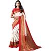 Satrani Sari da donna in seta sintetica stampata con camicetta non cucita, bianco e rosso, taglia unica