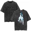 Charous Maglietta in cotone stile cartone animato Anime Solo Leveling Sung Jin-Woo, t-shirt in stile retrò lavato per fan dei manga, regalo cosplay, Nero 2, M