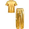 Riismen Kinder Metallic Tuta Sportiva Maglietta a Maniche Corte con Pantaloni Larghi Unisex Bambini Bambina Abbigliamento da Allenamento Outfit da Strada Costume Oro 13-14 Anni