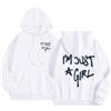 Generic Felpa con cappuccio da donna con scritta I'M Just A Girl, alla moda, con grafica e scritta in lingua inglese I'm Just A Girl, con cappuccio, personalizzata, comoda, casual, alla moda, vestibilità