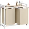 VASAGLE Cesto Portabiancheria, Porta Biancheria, 2 Sacchi in Tessuto Rimovibili, Piano d'Appoggio, Metallo, 2 x 46 L, 73 x 33 x 72 cm, Beige Cappuccino e Beige Naturale BLH201LH01