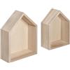 Rayher Set di 2 cornici in legno a forma di casetta, per artigianato, cornici 3D, in legno naturale, 14 x 10 cm e 12,5 x 8,5 cm, 62696000