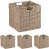 Relaxdays Set 4 Cesti Intrecciati Portaoggetti in Seagrass, 30x30x30cm, Scatola da Scaffale Cubo, Stile Vimini, Naturale