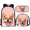THKVSV Zaino per ragazze e ragazzi scuola elementare zaino per studenti elementari borsa con portapranzo borsa portamatite stampa cavallo, Corgi divertenti, One Size, Zaino daypack