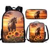 THKVSV Zaino per ragazze e ragazzi scuola elementare zaino per studenti elementari borsa con portapranzo borsa portamatite stampa cavallo, Cavallo C, One Size, Zaino daypack