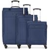 Franky Melbourne 3.0 Trolley E Valigia Set 3 Pezzi | Set trolley softshell con 4 ruote, maniglia con serratura, piega ad espansione, scomparto per camicie e lucchetto a combinazione | 34 l/56 l/90 l