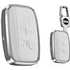 HIBEYO Custodia Smart per Chiave Auto Adatta per Land Rover Freelander2 Range Rover Sport Evoque Discovery per Jaguar XF XJL XE V12 Guscio Portachiavi in Pelle (Bianco)