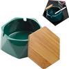 LATRAT Posacenere in ceramica geometrica, antivento, semplice, posacenere per sigari esagonale, in legno, per casa e ufficio, verde