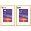 wyewye Set di 2 Cornici in Legno A4 Con Passepartout A5, Supporto da Tavolo o da Appendere, Effetto Naturale Con Finestrella in Plexiglass