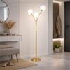 Partenopea Lampada da Terra Piantana Moderna Oro con 3 Sfere in PVC Attacco G9, Design Elegante per Salotto Camera da Letto Ufficio, Luce Diffusa Calda, Base Stabile in Metallo color ottone