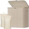 Lifewit Cesto Portabiancheria, Cesta Panni Sporchi con coperchio, Laundry Basket con Plastica Manici, Porta Biancheria Sporca per Bagno, Lavanderia, Camera da Letto, 140 L, Beige