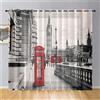 Hiseng Tenda per Interni Moderno Tende Filtranti 2 Pannelli, Vista Città Stampa Tende Voile Semi Trasparenti Sheer Tenda per Cameretta da Letto Soggiorno Camera Balcone (132x160cm,Red London)
