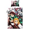 Demon Slayer, copripiumino reversibile 140 x 200 cm + federa per cuscino, 100% cotone, con Tanjirō Kamado e Kyōjurō Rengoku