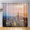 Hiseng Tenda per Interni Moderno Tende Filtranti 2 Pannelli, Vista Città Stampa Tende Voile Semi Trasparenti Sheer Tenda per Cameretta da Letto Soggiorno Camera Balcone (140x244cm,Tramonto Città)