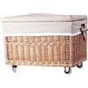 e-wicker24 Alles aus Weide Cassapanca in vimini naturale su ruote, con morbido cuscino, cestino portaoggetti intrecciato a mano con due manici, cestino per giocattoli vintage, cassettiera