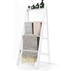 LIFEZEAL Scaffale per Coperta, Portasciugamani da Terra, Porta Salviette, Sciarpe, Tappeti, Vestiti, Scala a 4 Ripiani da Appoggiare, per Bagno, Cucina, in Legno di Pino, Max 80kg, 51x8x137cm (bianco)