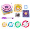 RRigo Anello per Realizzare Fiori all'Uncinetto Hana-Ami, Kit per telaio per maglieria rotondo/quadrato + 4pcs pom pom maker+forbici(B)