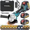 HECUSAM Smerigliatrice angolare a batteria da 125 mm, set con 2 batterie da 4,0 Ah, motore senza spazzole da 1200 W, regolazione a 4 livelli, 10.500 giri/min, 10 dischi da taglio per separazione, levigatura e