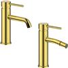 RUBINETTERIA Miscelatore Monocomando Bagno Serie Jazz QuickInstall Piletta Click Clack Leva in Metallo Cartuccia Ceramica Design Moderno Oro Lucido (Coppia Lavabo Bidet)