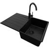 PRIMAGRAN Lavandino da Cucina Tutto Nero 78x50cm, Lavello in Granito a 1 vasca + Rubinetto 32x20cm + Set di accessori, Lavabo da Cucina Incasso al Mobile 45cm - Copenhagen Top S294