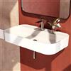 EMKE Lavabo Bagno da Appoggio e Sospeso 71 x 40 x 11 cm, Lavandino Rettangolare in Ceramica Bianco Lucido con Angoli Curvi, Lavello Moderno Salvaspazio per Toilette - Senza Rubinetto e Piletta